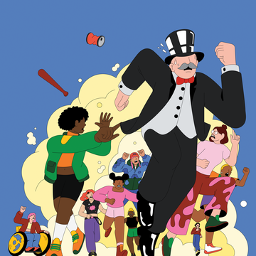 people chasing the monopoly money man people chasing the monopoly money man