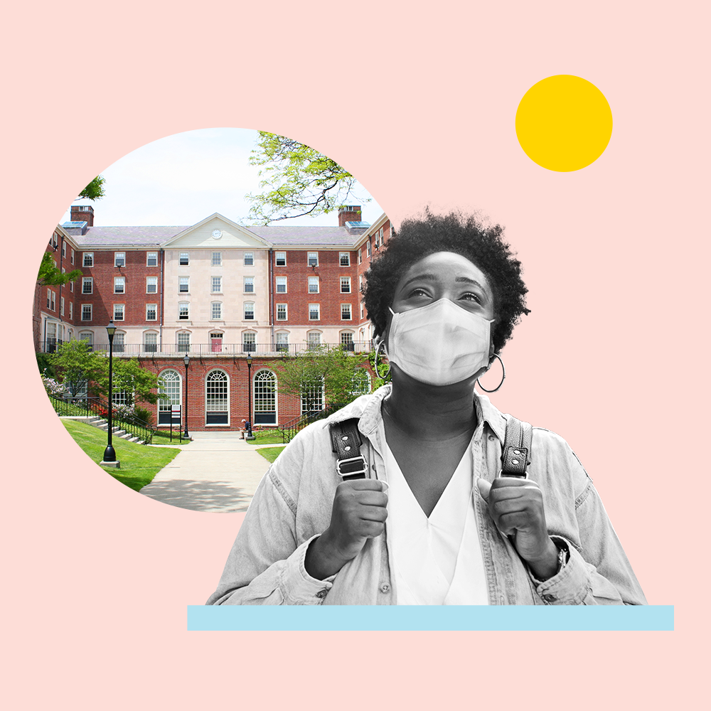 a woman wearing a face mask and a backpack a woman wearing a face mask and a backpack